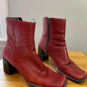 Vintage Red 90's Square Toe Booties